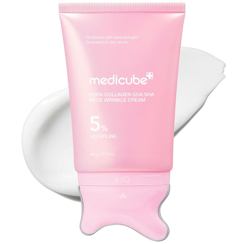 PDRN Collagen Gua Sha Neck Wrinkle Cream - Firming, Contour Care | Built-In Gua Sha Massager with Volufiline 5% - for the Look of Fine Lines, Jawline, Neck, Décolleté, Korean Skincare, 3.17 Oz