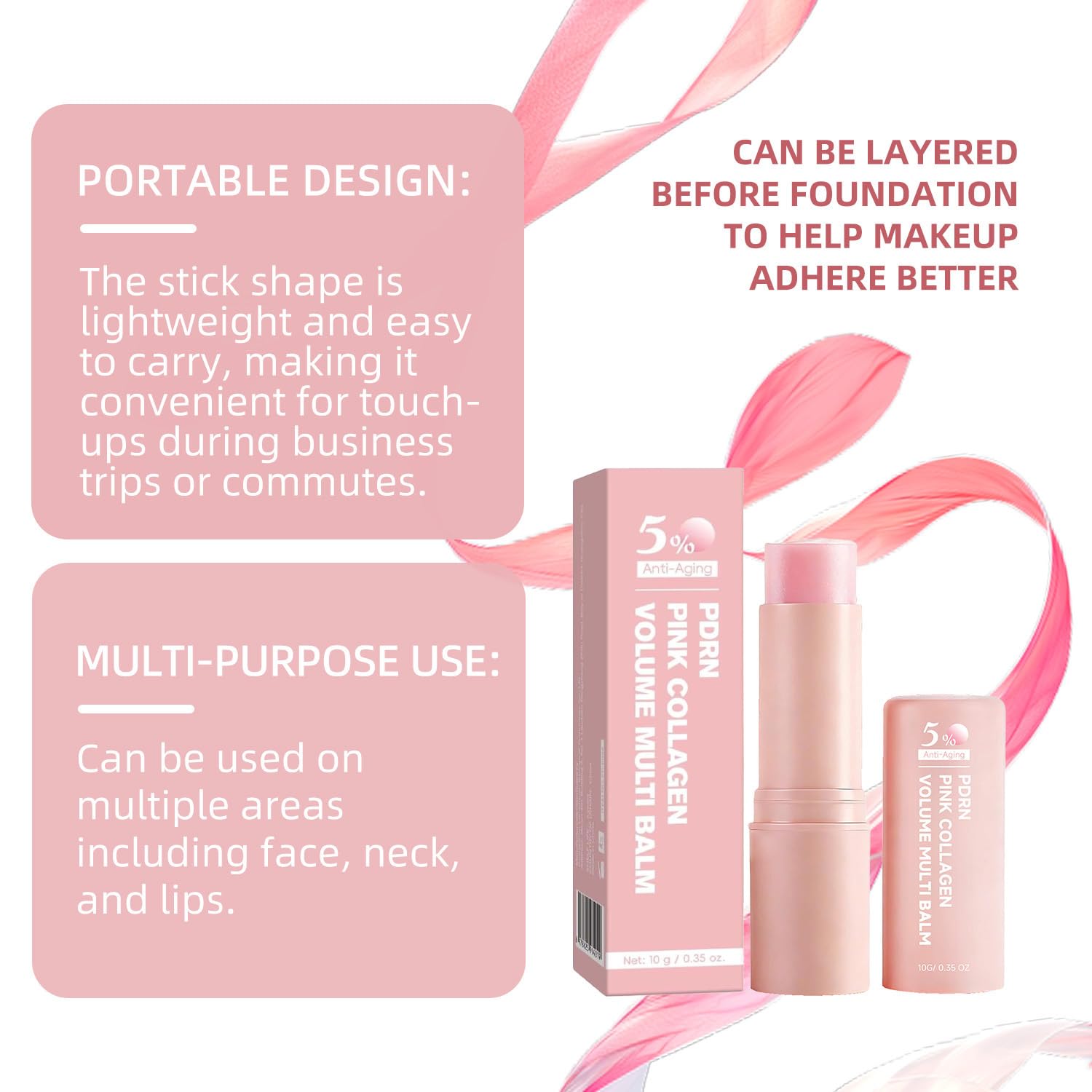 PDRN Pink Collagen Volume Multi Balm Stick, Volufiline Collagen Wrinkle Stick – Wrinkle Care & Deep Hydration for Face, Lips, Eyes, Neck (2-Pack)