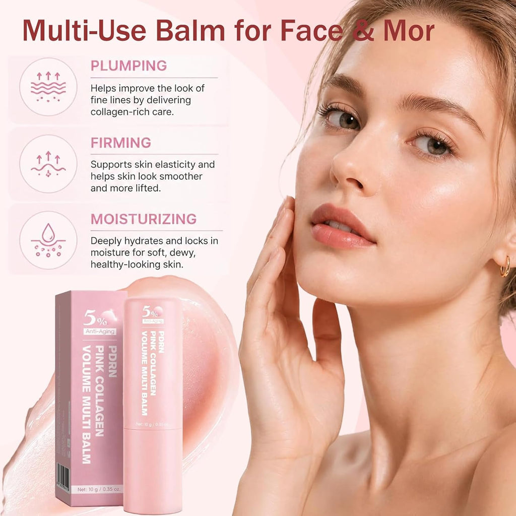 PDRN Pink Collagen Volume Multi Balm Stick, Volufiline Collagen Wrinkle Stick – Wrinkle Care & Deep Hydration for Face, Lips, Eyes, Neck (2-Pack)