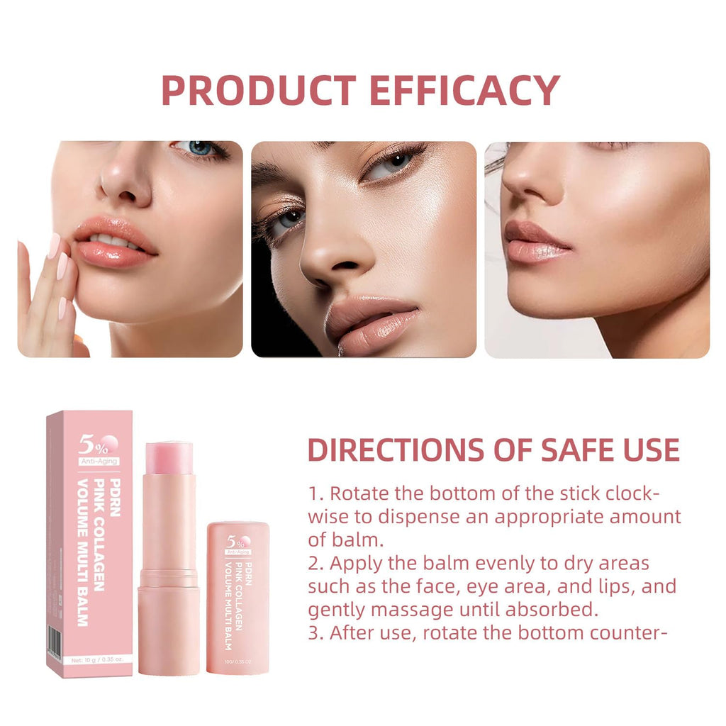 PDRN Pink Collagen Volume Multi Balm Stick, Volufiline Collagen Wrinkle Stick – Wrinkle Care & Deep Hydration for Face, Lips, Eyes, Neck (2-Pack)