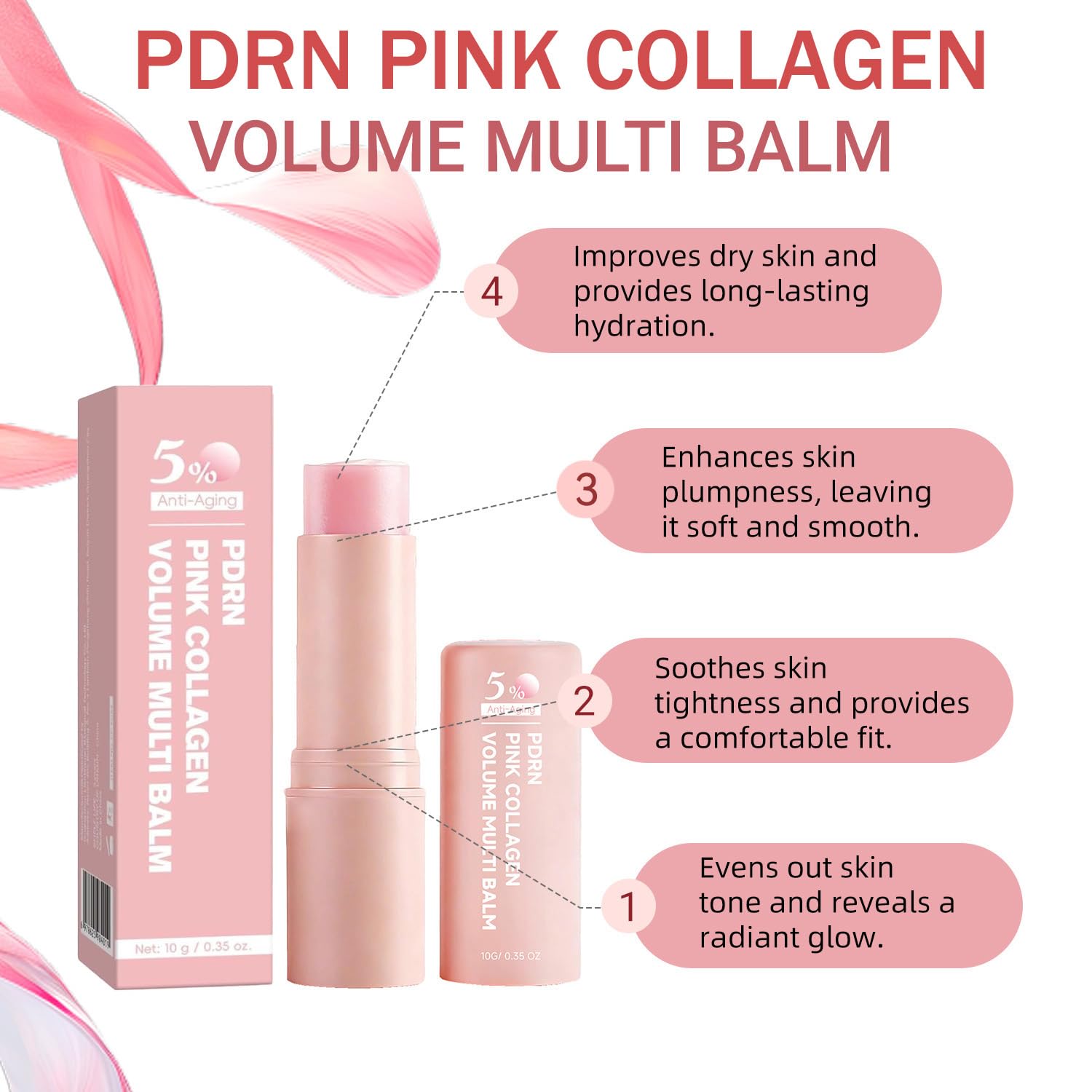 PDRN Pink Collagen Volume Multi Balm Stick, Volufiline Collagen Wrinkle Stick – Wrinkle Care & Deep Hydration for Face, Lips, Eyes, Neck (2-Pack)
