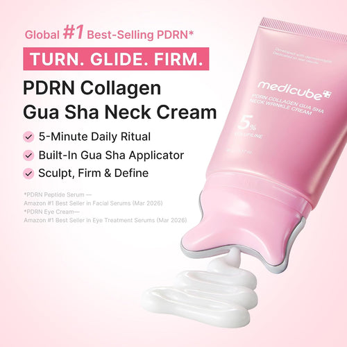 PDRN Collagen Gua Sha Neck Wrinkle Cream - Firming, Contour Care | Built-In Gua Sha Massager with Volufiline 5% - for the Look of Fine Lines, Jawline, Neck, Décolleté, Korean Skincare, 3.17 Oz
