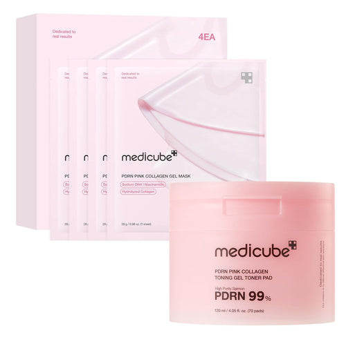 Pink PDRN Day & Night Gel Duo: Salmon DNA PDRN Pink Collagen Jelly Gel Mask (4Ea) and Collagen Jelly Pad